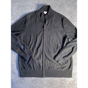 Merona Cardigan Sweater Mens Large Black Ribbed‎ Hem & Cuff Long Sleeve Full Zip